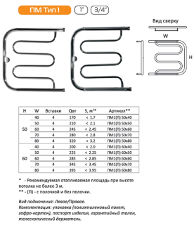 Водяной полотенцесушитель Тругор ПМ1 с полкой 60x60см хром ПМ1/6060П